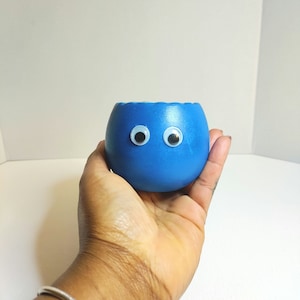 Blue Succulent Pot with Googly Eyes: Hand-Painted Ceramic Planter (2.75 inch)