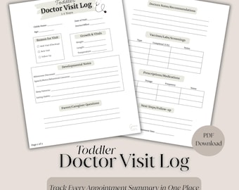 Toddler Doctor Visit Log Template | Printable Pediatric Checkup Tracker | Child Growth, medical Record Organizer
