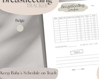Beige Breastfeeding Tracker Printable | Baby Nursing Log & Feeding Schedule Chart | Nanny Notes Co