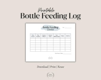 Bottle Feeding Log Printable | Baby Feeding Tracker | Daily Bottle Feeding Schedule Chart | Infant Feeding Chart | Nanny Daycare Sheet