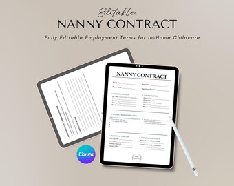 Editable Nanny Contract Template | Canva, Printable PDF