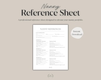 Nanny Reference Sheet Printable • Childcare References Form (Instant Download)