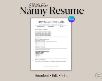 Editable Nanny Resume Template – Boho Design (Canva)