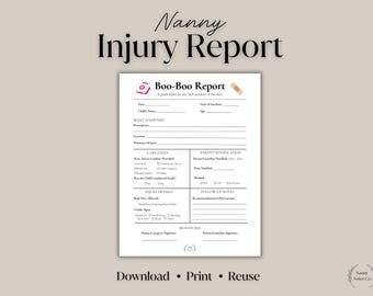 Child Incident Report | Nanny & Daycare Boo-Boo Form (Printable PDF)