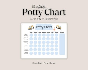 Construction Potty Training Chart Printable | Digger Truck Toddler Potty Chart | Sticker Reward Chart | Bathroom Routine Tracker