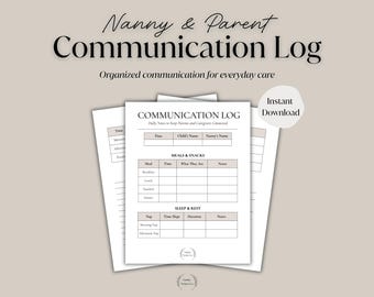 Nanny & Parent Communication Log | 3-Page Daily Childcare Update Sheet | Printable Nanny Log | Caregiver and Parent Notes