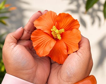 Orange Hawaiian Hibiscus Flower Hair Clip | Tropicoqueta | Bichota | Tropical Hair Accessory | Luau Hair Flower | Flower Clip