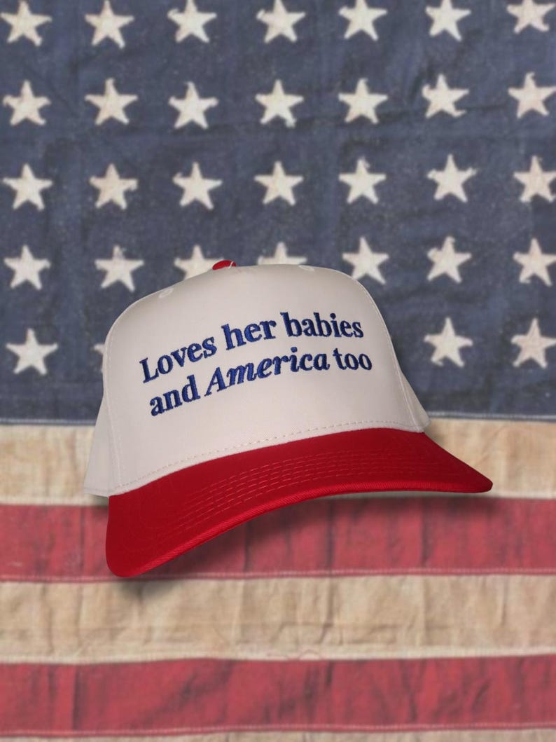 Gorra de camionero "Ama a sus bebés y también a Estados Unidos" - Gorra de lona patriótica para mamás estadounidenses, 4 de julio, con cierre ajustable. imagen 2