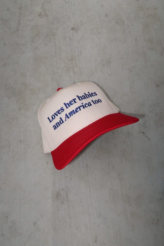 American Mama Canvas Trucker Hat, Patriotic Mom Hat, USA Hat for Women, 4th of July Hat, Red White Blue Cap, Mom Gift
