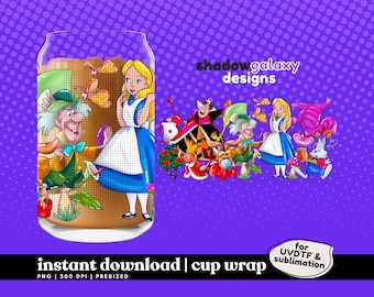 Wonderland - Digitale 16 Unzen Cup Wrap Libbey Glass Can Tumble PNG UVDTF Sublimation