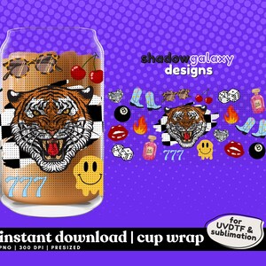 Trendy Boujee Western Tiger - Digital 16oz Cup Wrap Libbey Glass Can Tumbler PNG UVDTF Sublimation