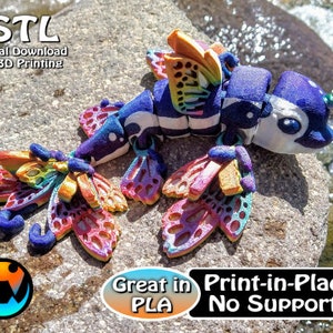 Schmetterling Delphin STL Druckdateien, artikulierendes Flexi Wiggle Haustier, Print in Place, Bambu 3MF