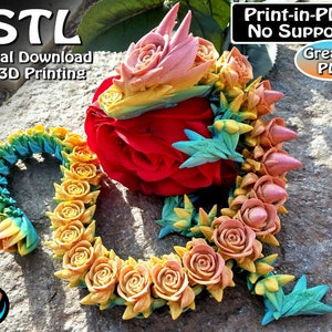 Rose Dragon、Cinderwing3D、3D 印刷用の STL ファイル、STL 印刷ファイル、関節式 Flexi Wiggle Pet、その場で印刷