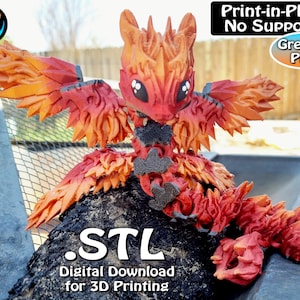 Fire Sprite Dragon STL Print Files, Articulating Flexi Wiggle Pet, Print in Place