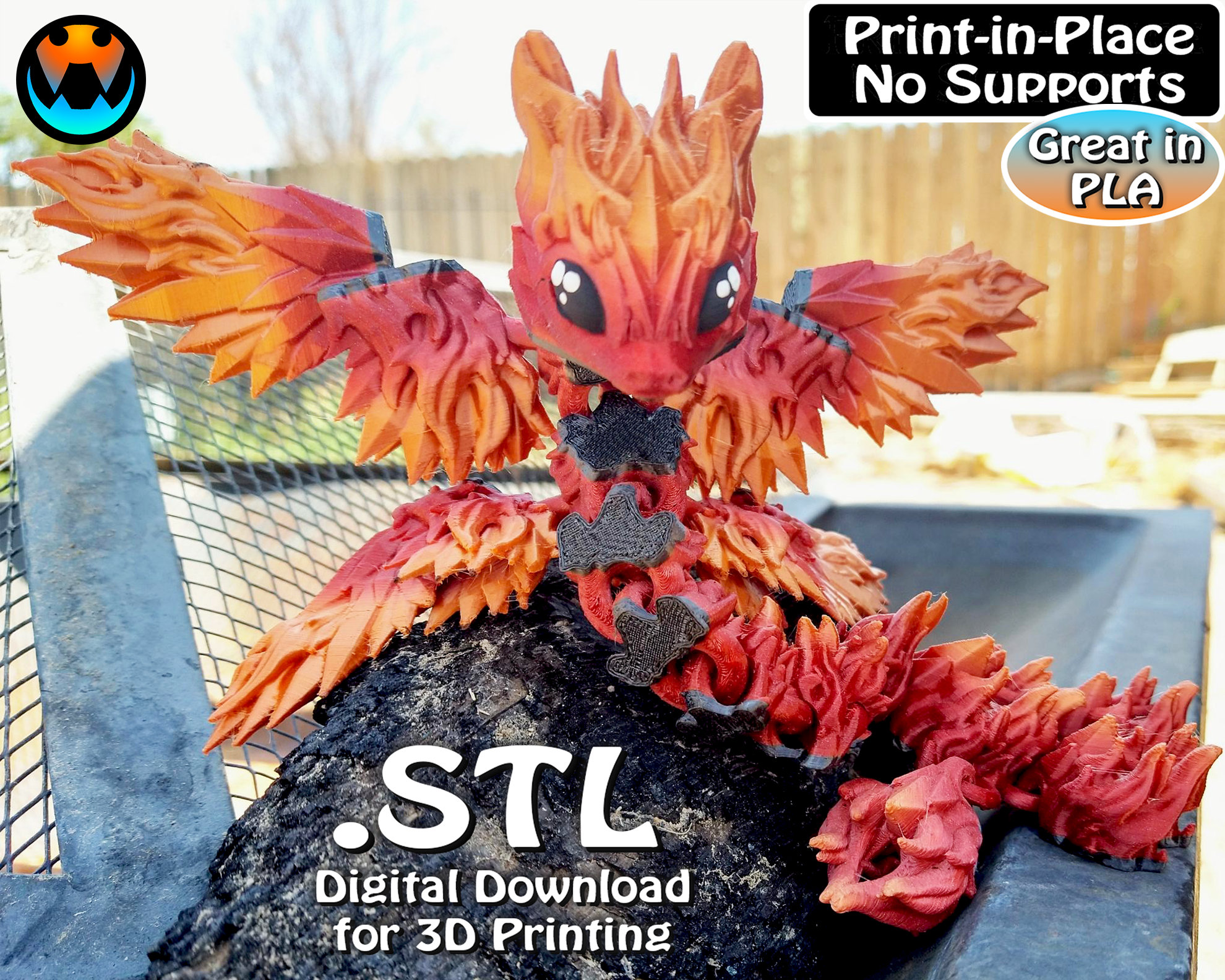Fire Sprite Dragon STL Print Files, Articulating Flexi Wiggle Pet ...