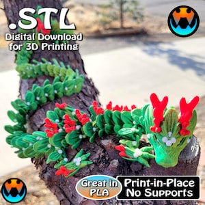 Mistletoe Dragon STL Print Files, Articulating Flexi Wiggle Pet, Print in Place