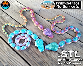 Cinder Snake, 30 inch Snake, STL Print Files, Articulating Flexi Wiggle Pet, Print in Place