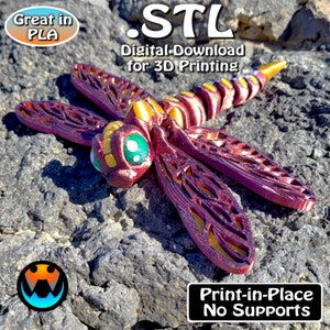 Libelle, Cinderwing3D, STL Datei für den 3D-Druck, STL Druckdateien, artikulierendes Flexi Wiggle Haustier, Print in Place
