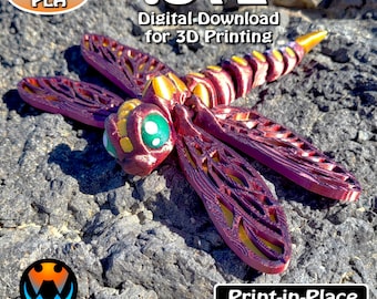 Libélula, Cinderwing3D, archivo STL para impresión 3D, archivos de impresión STL, mascota articulada flexible y ágil, impresión en el lugar