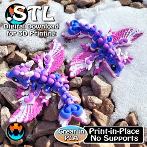 Kleiner Herzdrache, Cinderwing3D, STL Datei für 3D-Druck, STL Druckdateien, Artikulierendes Flexi Wiggle Haustier, Print in Place, Valentinstag