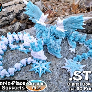 Winter Dragon STL Print Files, Articulating Flexi Wiggle Pet, Print in Place