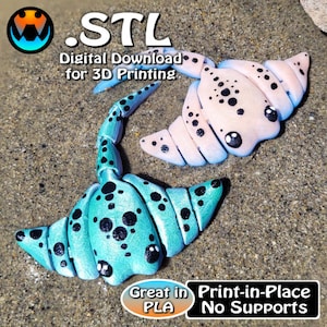 Tiny Stingray, Cinderwing3D, STL file for 3D Printing, STL Print Files, Articulating Flexi Wiggle Pet, Print in Place