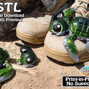 Grenurtle, Grenade Turtle STL Print Files, Articulating Flexi Wiggle Pet, Print in Place