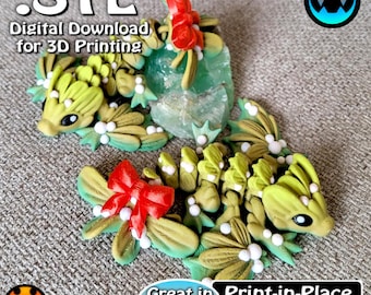 Mistletoe Tiny Wyvern and Dragon, Cinderwing3D, STL file for 3D Printing, STL Print Files, Articulating Flexi Wiggle Pet, Print in Place