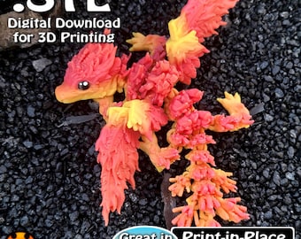 Baby Phoenix Dragon STL Print Files, Articulating Flexi Wiggle Pet, Print in Place
