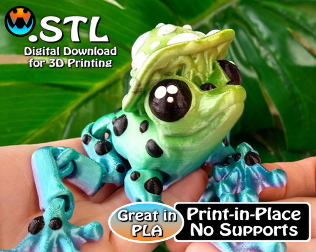 Mushroom Frog STL Print Files, Articulating Flexi Wiggle Pet, Print in