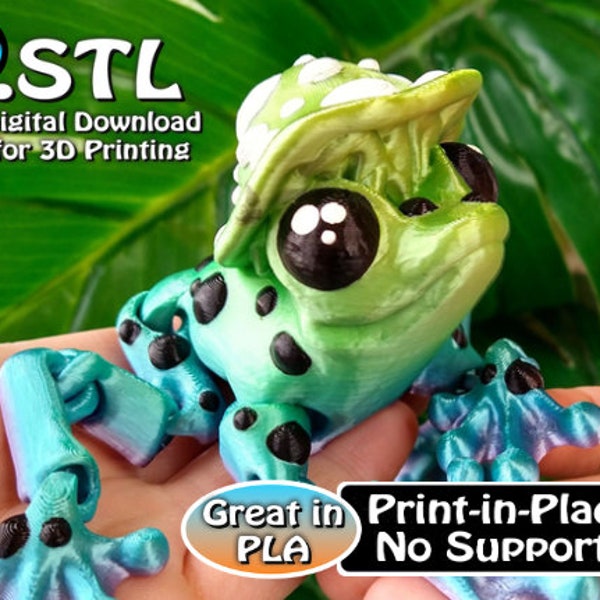 Mushroom Frog STL Print Files, Articulating Flexi Wiggle Pet, Print in Place