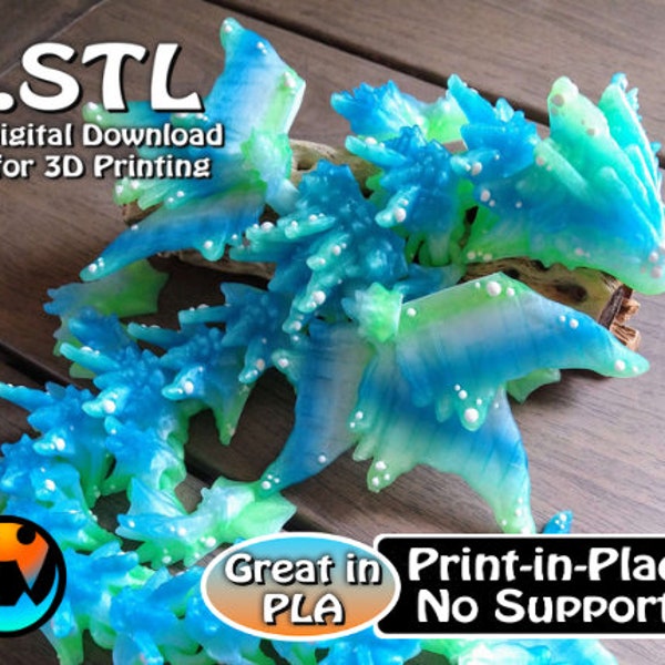 Ocean Dragon, Cinderwing3D, fichier STL pour l'impression 3D, fichiers d'impression STL, Articulating Flexi Wiggle Pet, Print in Place