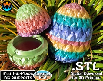 Dragonscale Egg STL Print Files, Print in Place, Easter Egg, Mystery Egg, Digital STL File Download