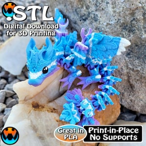 Baby Lunarwing Dragon STL Print Files, Articulating Flexi Wiggle Pet, Print in Place