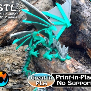 Armored Spike Dragon, Powerful Four Winged Dragon, Flexible, Print in Place, Cinderwing3d
