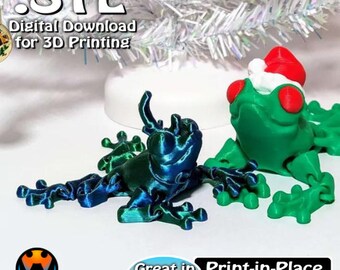 Festive Frogs STL Print Files, Articulating Flexi Wiggle Pet, Print in Place