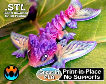 Tiny Butterfly Wyvern, Cinderwing3D, STL file for 3D Printing, STL Print Files, Articulating Flexi Wiggle Pet, Print in Place, Bambulabs 3mf