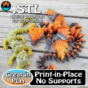 Autumn Dragon STL Print Files, Articulating Flexi Wiggle Pet, Print in Place
