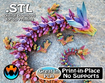 Crystal Dragon Cinderwing3D, STL file for 3D Printing,, STL Print Files, Articulating Flexi Wiggle Pet, Print in Place