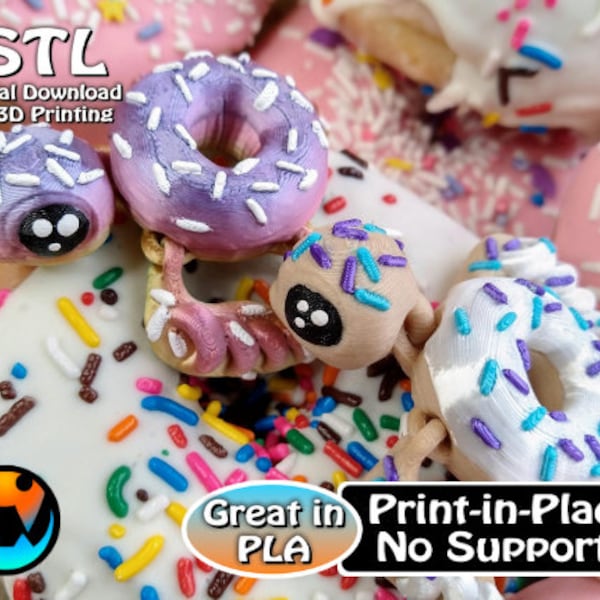 Donurtle, Donut Turtle, STL Print Files, Articulating Flexi Wiggle Pet, Print in Place