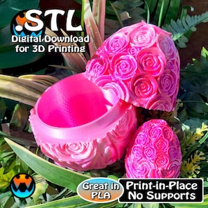 ローズエッグ STL 印刷ファイル、その場で印刷、イースターエッグ、ミステリーエッグ、デジタル STL ファイルのダウンロード
