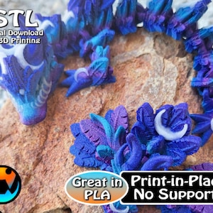 Lunar Dragon STL Print Files, Articulating Flexi Wiggle Pet, Print in Place