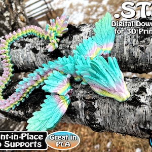 Flying Serpent Dragon STL Print Files, Articulating Flexi Wiggle Pet, Print in Place