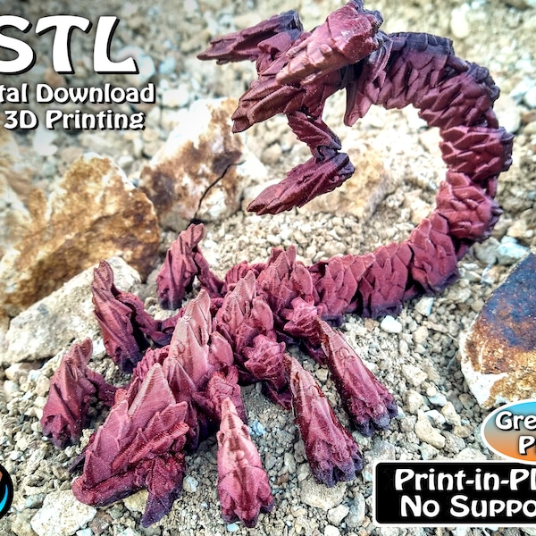Dune Striker Dragon STL Print Files, Articulating Flexi Wiggle Pet, Print in Place