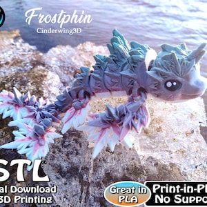 Frostphin, Winter Dolphin STL Print Files, Articulating Flexi Wiggle Pet, Print in Place