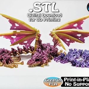 Hollow Dragon STL Print Files, Articulating Flexi Wiggle Pet, Print in Place