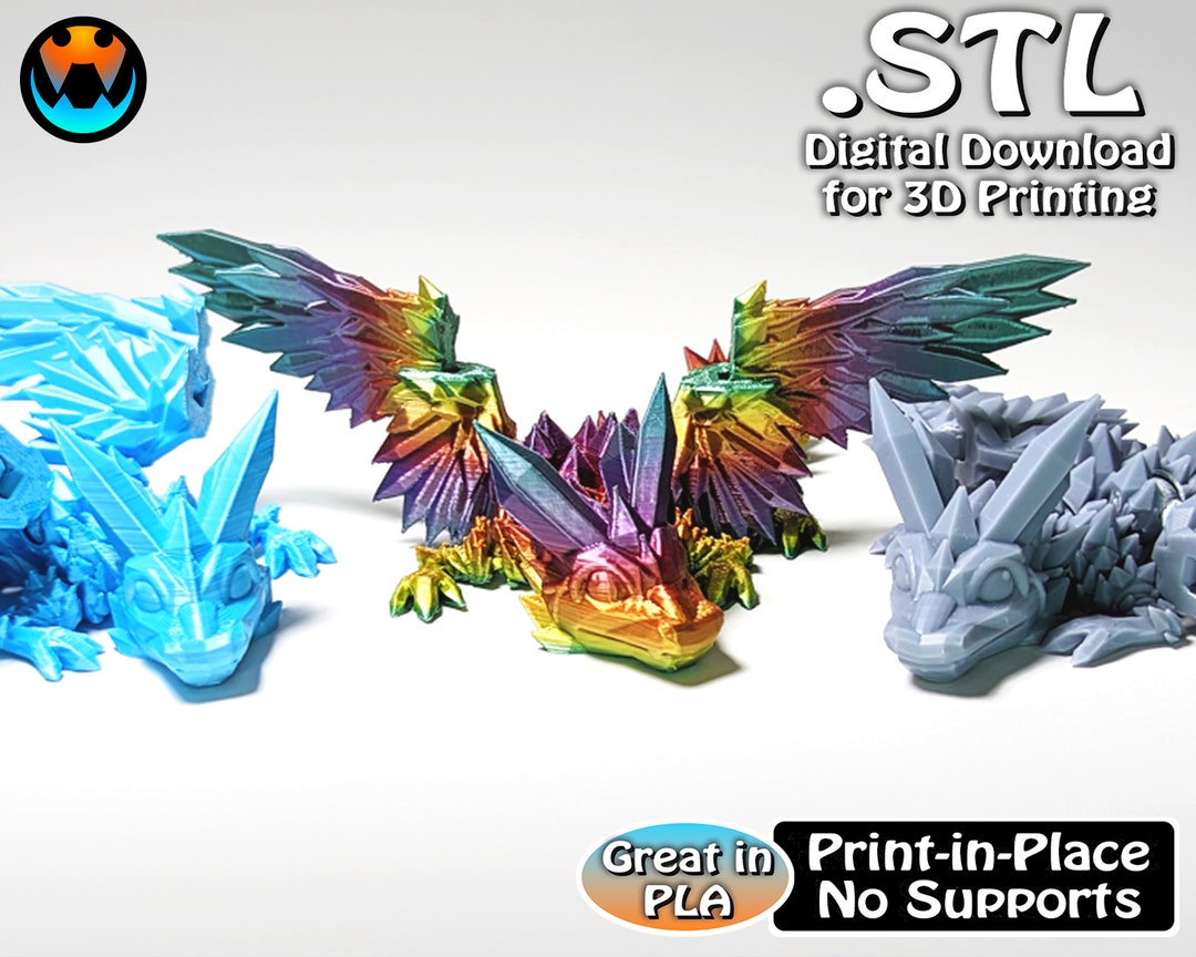 Crystal Dragon, Articulating Flexi Wiggle Pet, Print in Place, Fantasy