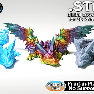 Baby Crystal Dragon, Articulated 3D printed Crystal Dragon