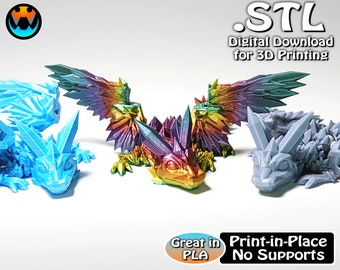 Baby Crystalwing Dragon Cinderwing3D, STL file for 3D Printing,, STL Print Files, Articulating Flexi Wiggle Pet, Print in Place