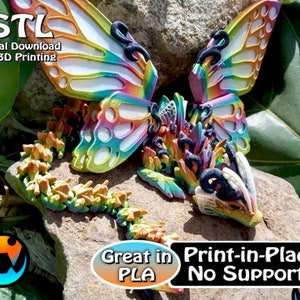 Butterfly Dragon STL Print Files, Articulating Flexi Wiggle Pet, Print in Place